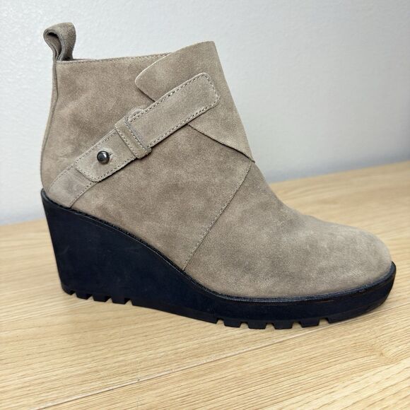 Eileen Fisher Platform Suede Wedge Boots Bootie Womens 8 Side Zip Strap Brown - Picture 2 of 8